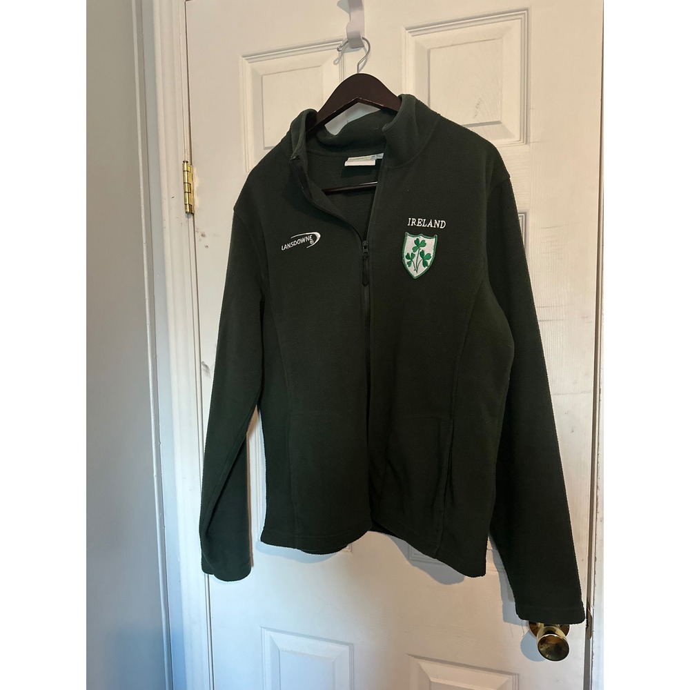Lansdowne Ireland Fleece Jacket Mens Green Full Zip Shamrock Crest Mock Neck